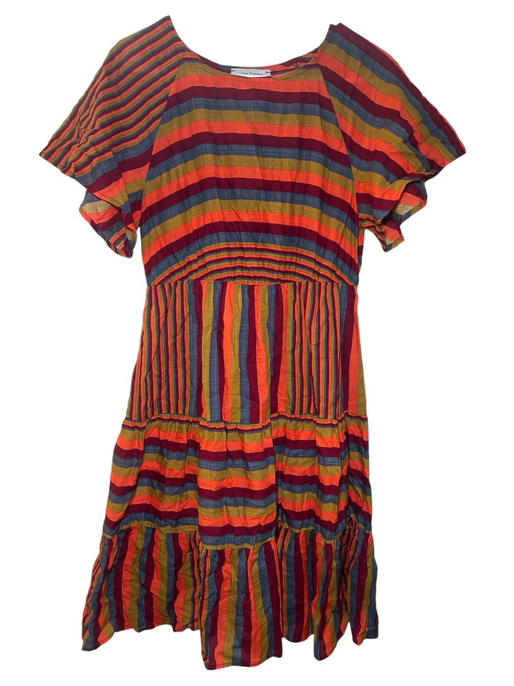 Ces Femme Women’s Multicolor Stripe Casual Tiered Dress Fall Flowy Fairy Beachy